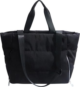 Generic Women Quilted Shoulder Bag Large Capacity Casual Padded Bag Solid Color Quilted Top Handle Bag Female Travel Bag (Black)