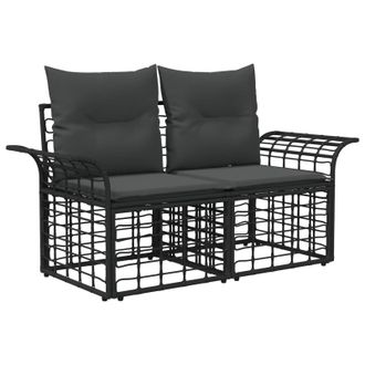 vidaXL Loveseat De Exterior 2 Pcs Negro Y Gris Oscuro Rat&aacute;n Sint&eacute;tico Vidaxl