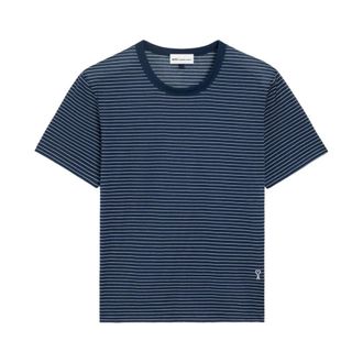 Ami T-Shirts, male, Blue, Size: XL Striped Embroidered T-Shirt