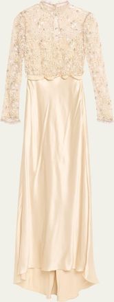 Valentino Garavani Embroidered Lace Long-Sleeve Silk Gown
