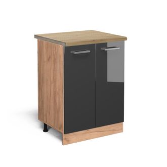 Vicco Mueble Bajo De Cocina R-line, Antracita Alto Brillo, 60 Cm, Et Roble