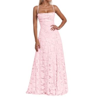 Generic Party Dresses Elegant Formal Evening Dress Spaghetti Strap Gown with Slit for Party Night Out and(XS) Pink