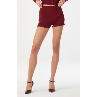 ASTR the Label Scalloped Edge Knit Shorts in Burgundy at Nordstrom Rack, Size X-Small