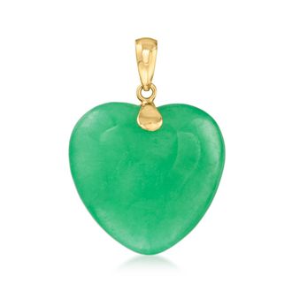 Ross-Simons Jade Heart Pendant in 10kt Yellow Gold