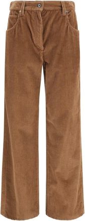 Brunello Cucinelli Pantalones Rectos de Terciopelo - Trousers - Mujer - Marr&oacute;n - M