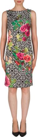 Joseph Ribkoff Rose And Lattice Print Dress In Black Multi Color