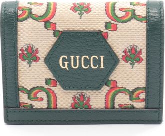Gucci Beige Green Multi-Color Canvas Leather Wallet (Bi-Fold) (Pre-Owned)