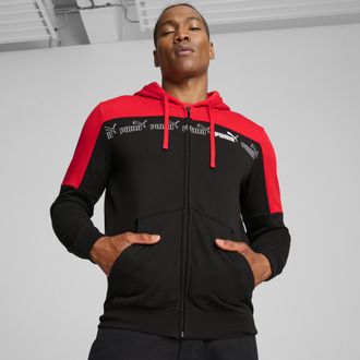 Puma Felpa con cappuccio e zip integrale Around the Block da uomo, Abbigliamento, Rosso, XXL