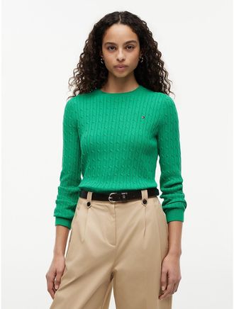 Tommy Hilfiger Womens Cable Knit Sweater - Green - XXL