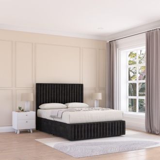 Sloomy Madison Plush Velvet Memory Foam Bed Set With 4 Drawers, Mattress & Headboard in Black | Size: Small Double