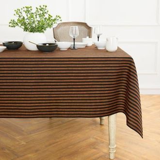 Solino Home Linen Tablecloth for Dining Table, Holiday and Everyday Dining Table Decor - Amalfi Stripe in Pumpkin And Black at Nordstrom, Size X-Small