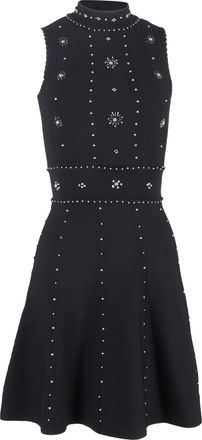 Sandro Sandro Matti Knitted Embellished Mini Flared Dress in Black Viscose