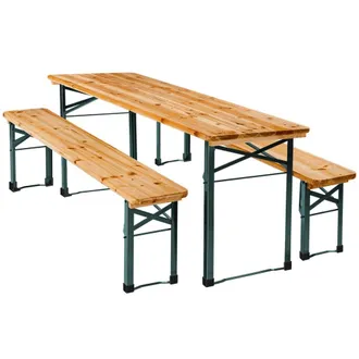 TecTake 3 conjunto mesa bancos, madera de abeto, plegable, marr&oacute;n 170x46x77cm
