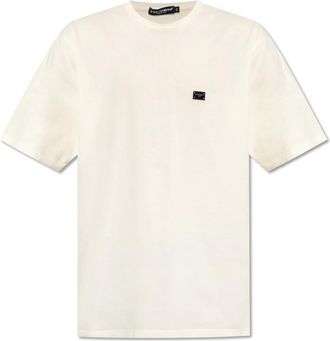 Dolce & Gabbana T-shirt met logoplaatje - Heren - T-shirts - Beige - 2XL - Katoen - Tops