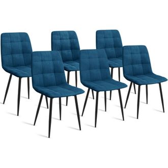 IDMarket Set di 6 sedie da pranzo in velluto blu mila