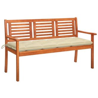 vidaXL Banco De Jard&iacute;n 3 Plazas Madera Maciza Eucalipto Y Coj&iacute;n 150 Cm Vidaxl