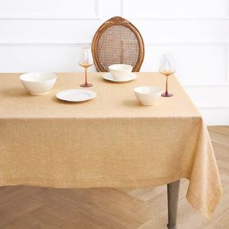 Solino Home Linen Tablecloth for Dining Table, Holiday and Everyday Table Decor - Athena in Golden Nugget at Nordstrom, Size Small
