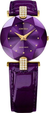 Jowissa Horloge met Gefacetteerde Wijzerplaat - Dames - Accessoires - Paars - Maat: ONE Size Leer