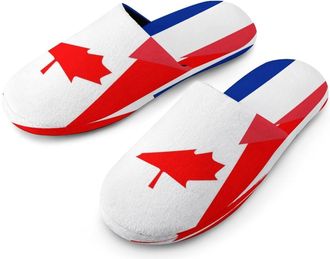 Generic Canada And France Flag Mens Cotton Slippers Memory Foam Comfort House Shoes Winter Indoor Slipper for Hotel Casa Spa