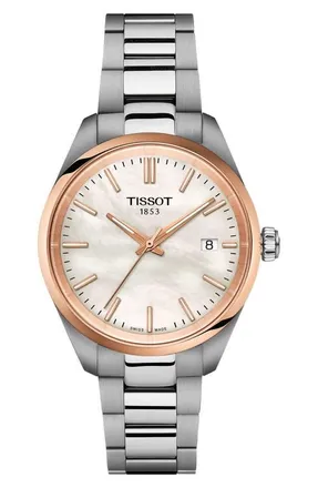 Tissot PR 100 Mother-of-Pearl Bracelet Watch, 34mm in White Mother Of Pearl Silver at Nordstrom