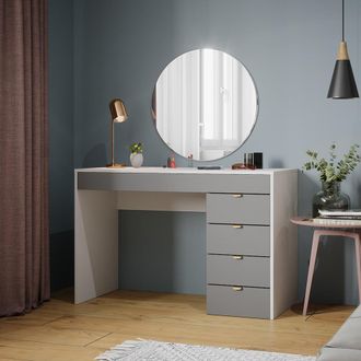 Vicco Tocador Elise, Blanco/gris/gris, 115 Cm Con 5 Cajones