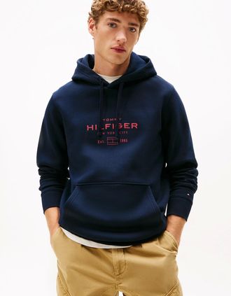 Tommy Hilfiger Mens Tommy Hilfiger Oval Mens Graphic Hoodie - Desert Sky - Blue/Black - Size: 38