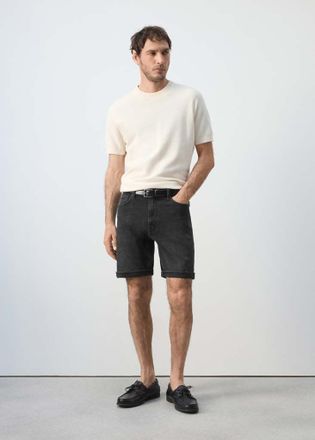 Mango Bermuda slim-fit orlo black denim - Uomo - 44 - MANGO MAN