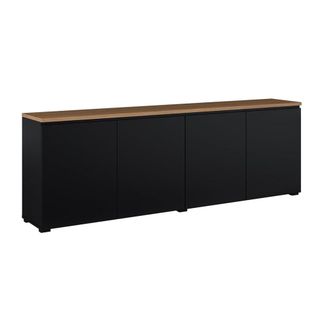 Petits Meubles Liko aparador de 4 puertas paneles laminados negro y madera
