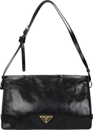 Prada Damess Leren Schoudertas Zwart