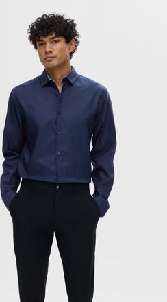 Selected Langarmhemd SELECTED SLHSLIMZARK LS SHIRT, Herren, Gr. XXL, N-Gr, blau (schwarz sapphire), Web, Obermaterial: 100% Baumwolle, unifarben, slim fit, Hem