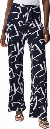 Joseph Ribkoff Geometric Belted Wide Leg Pants In Midnight Blue/vanilla