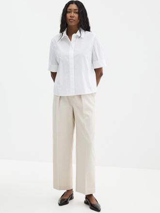 Contemporaine Womens Cropped pleated-sleeve poplin shirt
