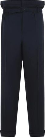 Saint Laurent Straight Trousers, male, Blue, Size: M Paperbag Pants in Wool