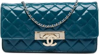 Chanel Pre-owned Vintage Quilted Patent Leather Crossbody Bag - Dames - Vintage Schoudertas - Blauw - ONE Size - Leer - Vintage