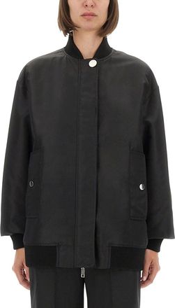 Sportmax Relaxed Fit Black Bomber Jacket with Ribbed Details