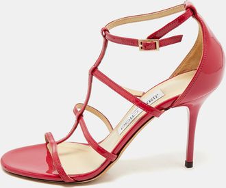 Jimmy Choo London Neon Pink Patent Leather Thistle Open Toe Sandals