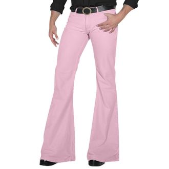 Generic Mens Bell Bottoms Relaxed Stretch Vintage 60s 70s Flared Pants Slim Fit Comfort Tapered Flare Pants Retro Wide Leg Denim Jeans Bootcut Pant Pink