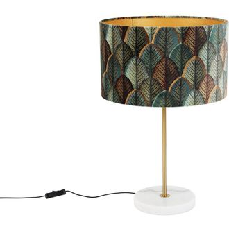 QAZQA Lampada da tavolo con paralume kaso shade - Classico - Velluto,Tessuto,Acciaio,Marmo - Verde/Oro/Oro/Ottone/Bianco - Tondo Max. 1 x Watt - Qazqa