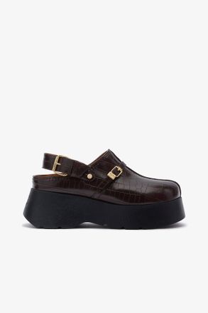 Ganni Brown Platform Clogs in Croco - Size 12 Recycled Leather