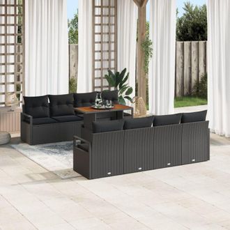 vidaXL Vidaxl - Conjunto De Sof&aacute; De Jard&iacute;n 9 Pcs Negro, Marr&oacute;n 100 X 55 X 73 Cm