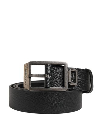 Dolce & Gabbana Black Calf Leather Silver Metal Buckle Mens Belt