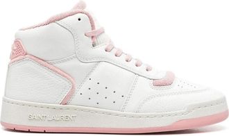 Saint Laurent Wit Roze High-Top Leren Sneakers - Dames - Sneakers - Wit - 38 EU - Katoen - Schoenen