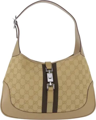 Gucci Jackie Canvas Beige Canvas Handbag (Pre-Owned)