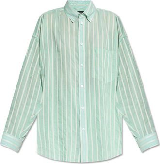 Balenciaga Shirt met streepmotief - Dames - Overhemden - Groen - XS - Katoen - Overhemden