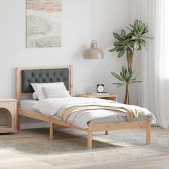 vidaXL Bed Frame with Headboard Dark Grey 90 x 200 cm Solid Pine Wood vidaXL