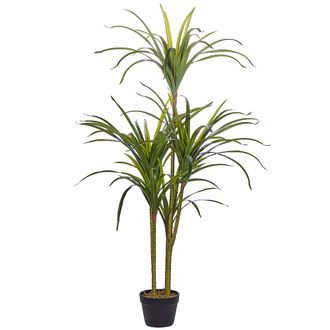 Beliani Planta Artificial En Maceta De Material Sint&eacute;tico Verde Y Negro 147 Cm Accesorio Decorativo De Interior Dracaena Anita