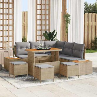 vidaXL Vidaxl - Conjunto De Sof&aacute; De Jard&iacute;n Con Coj&iacute;n 9 Pcs Beige Polirat&aacute;n
