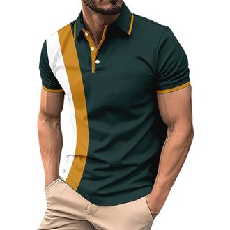 Generic Mens Short Sleeve Polo Shirt Casual Button Down Summer Blouse Classic Collared Golf T-Shirt,Green,3XL