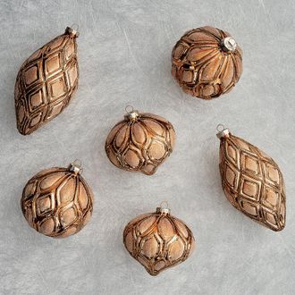 Frontgate Set of 6 Ginger Snap Grandeur Ornament Collection - Matte Embellished Ornaments - Frontgate