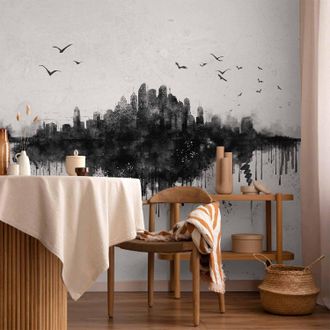 OEM Sfondo Fotografico - Grande Citt&agrave; - Panorama Urbano Astratto In Stile Acquerello Nero